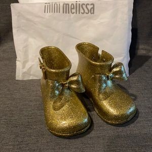 Mini Melissa gold glitter rain boots a size 8 new with dust bag box not …
